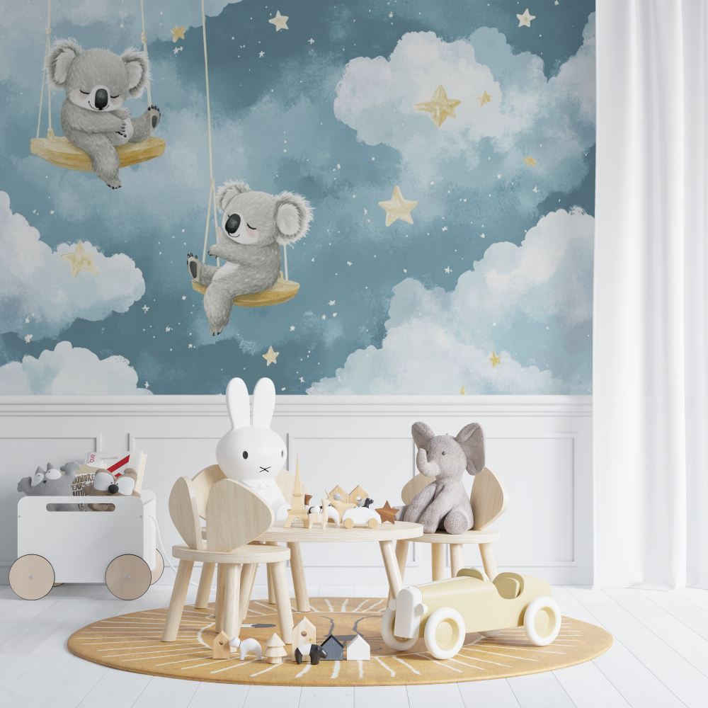 Papier peint koala flottant dans le ciel chambre de bebe