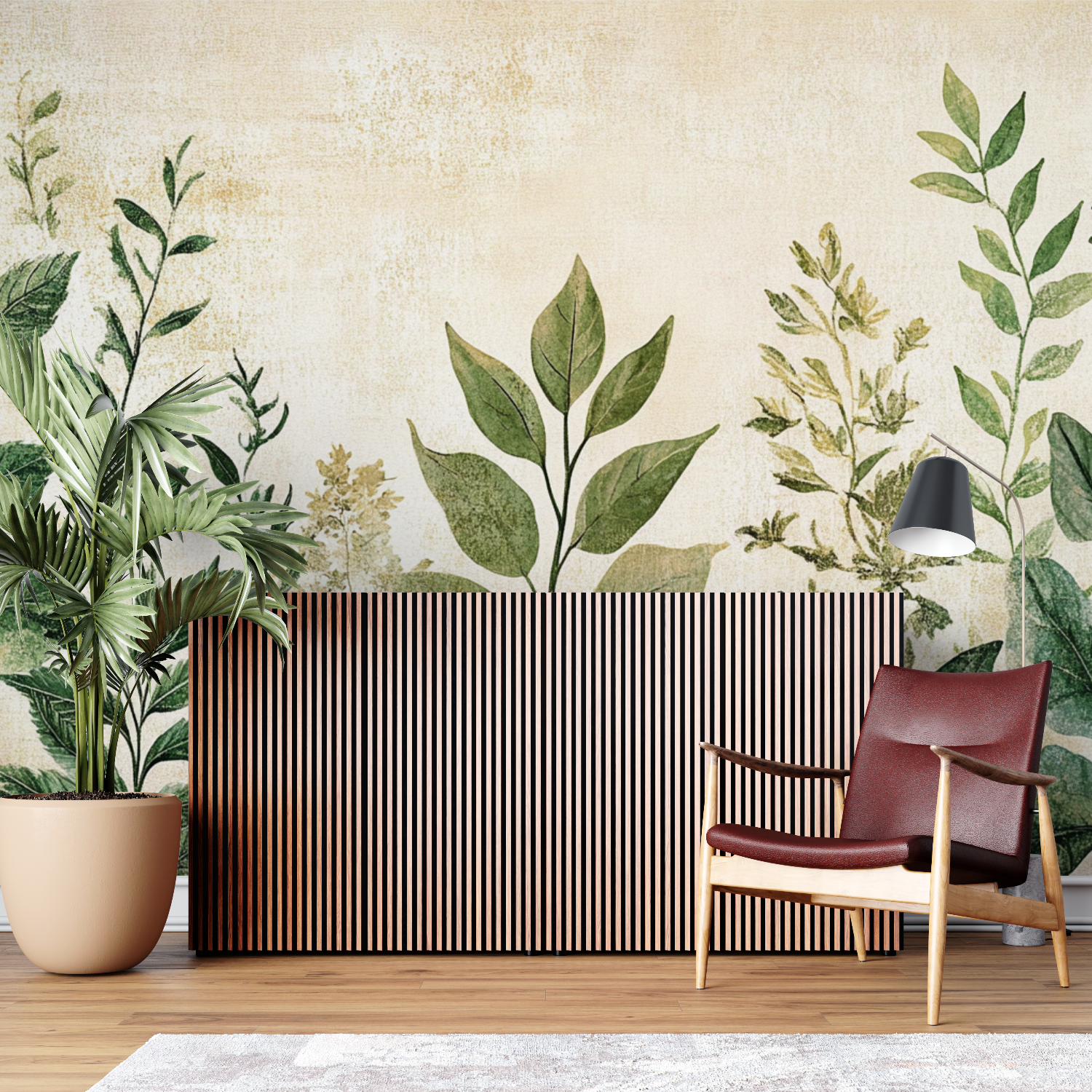 Papier peint vintage plante vert deau sur mesure