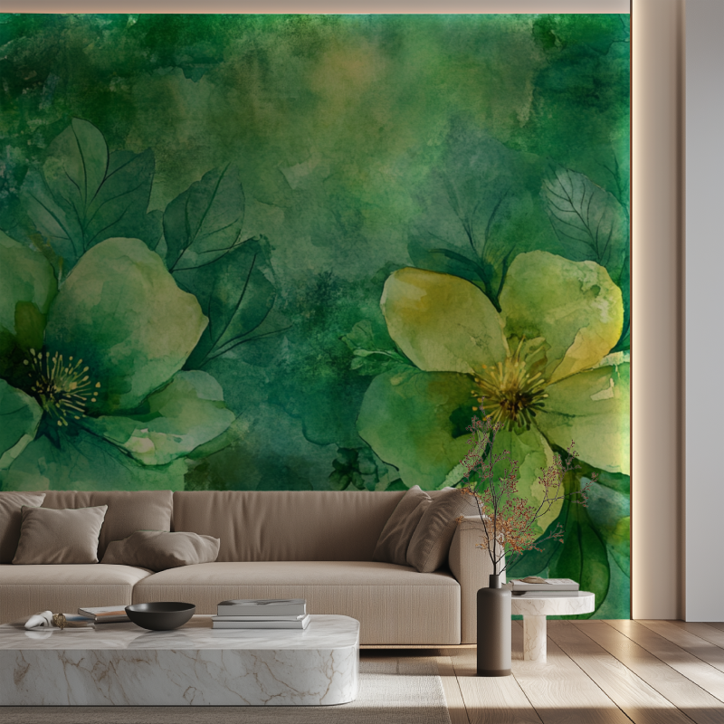 Papier peint fleur vert canape neon