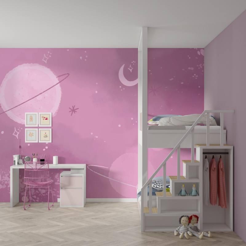 Papier peint ado fille espace planete mur chambre fille