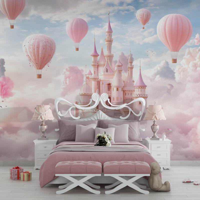 Papier peint princesse ballon et chateau chambre filles