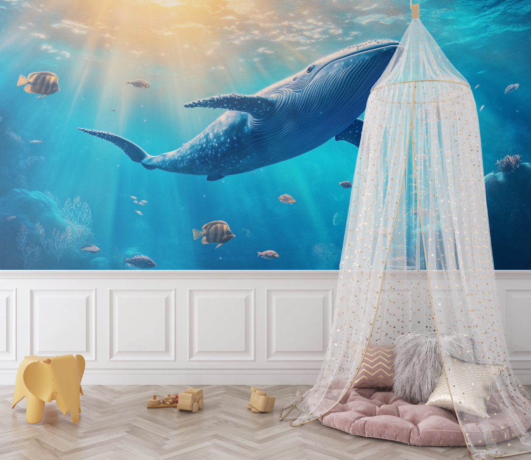 Papier peint marin theme baleine et ocean bebe