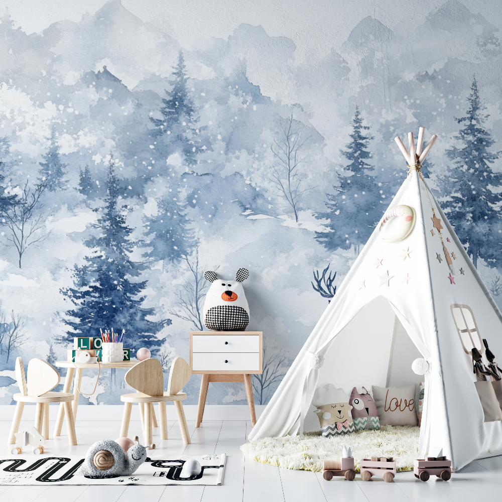 Papier peint foret en hiver chambre bebe