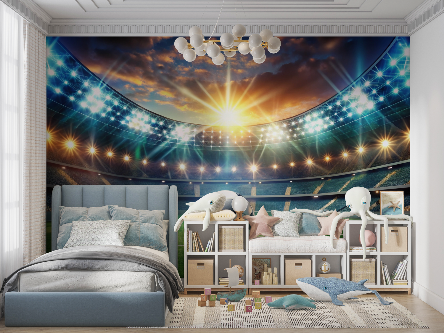 Papier peint stade de foot panoramique garcon