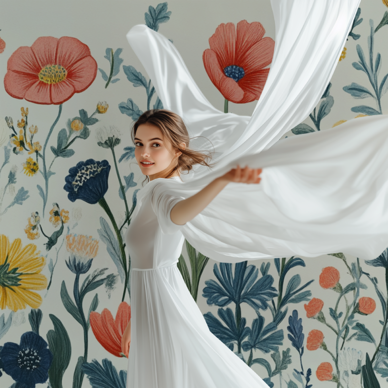 Papier peint fleur naives modele