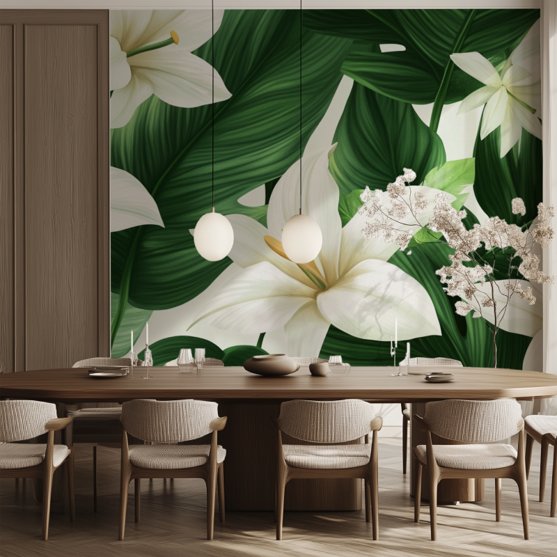 Papier peint fleur du pape salle manger tendance