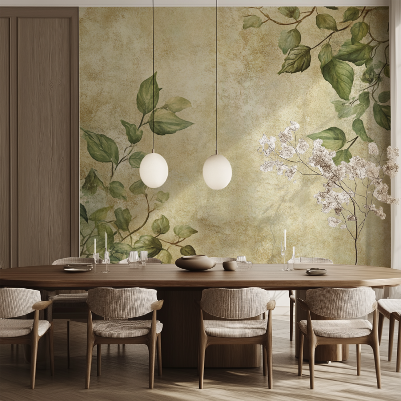 Papier peint vintage vegetal salle manger tendance