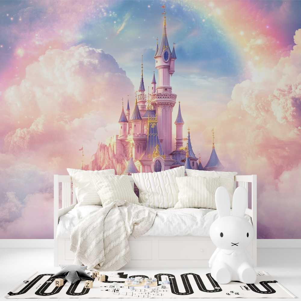 Papier peint princesse chateau arc en ciel tapisserie fille