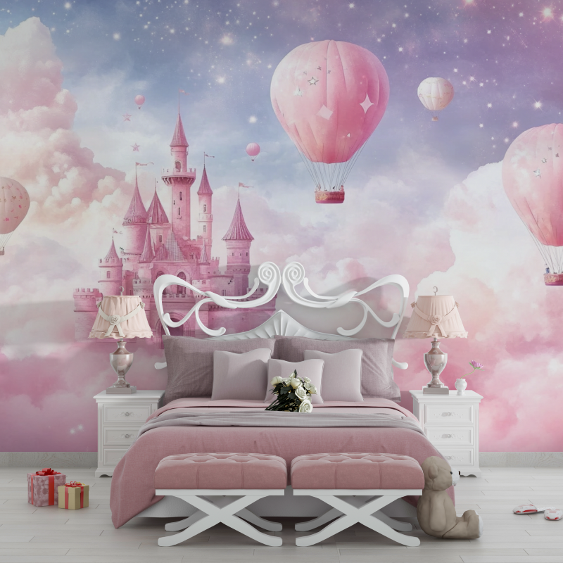 Papier peint chateau rose chambre fille chambre filles