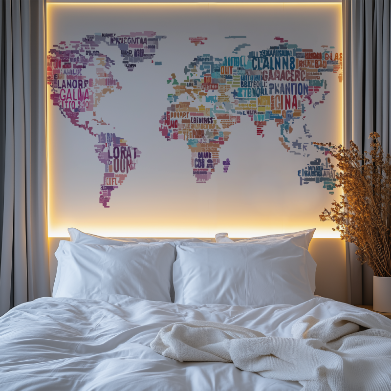 Papier peint carte du monde calligraphie chambre premium