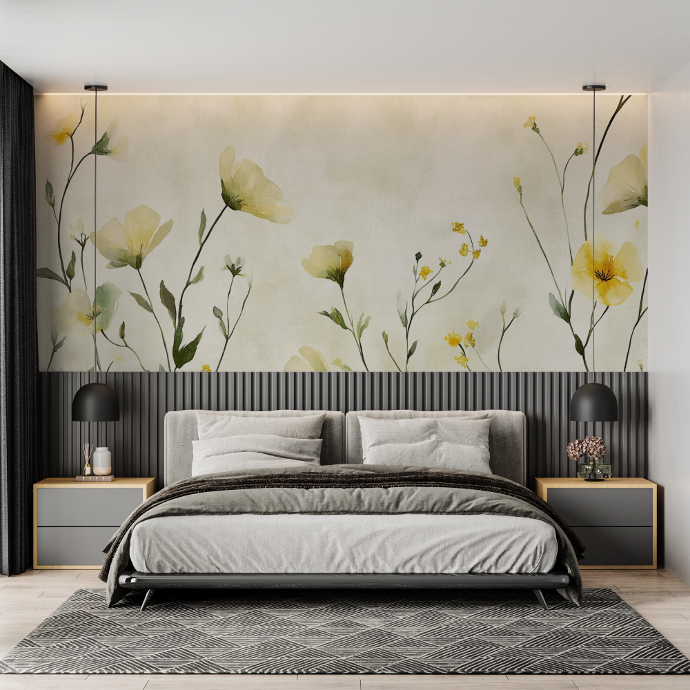 Papier peint fleur de papyrus chambre adulte tendance