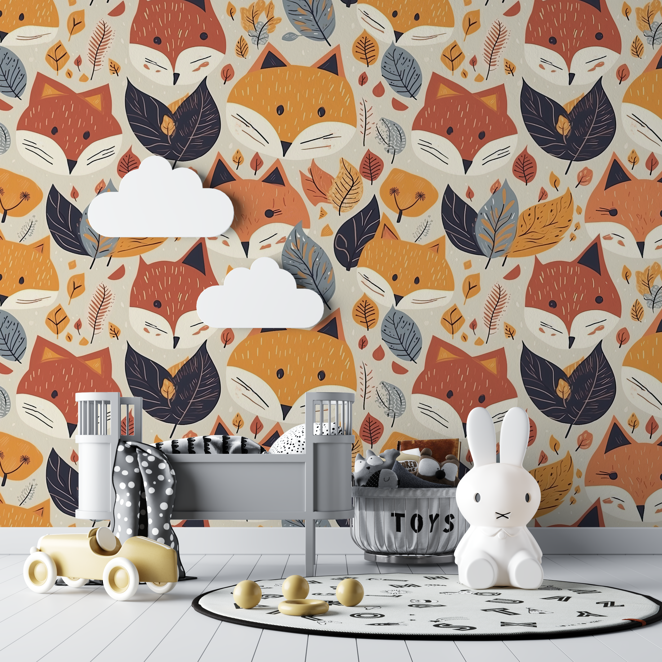 Papier peint renard et motifs colores bebe tipi
