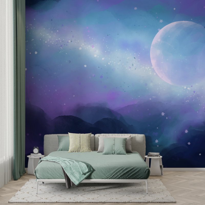 Papier peint espace planete mixte murs