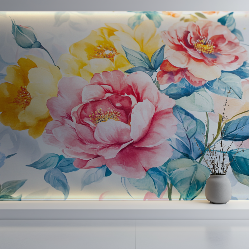 Papier peint fleur enfant mur blanc