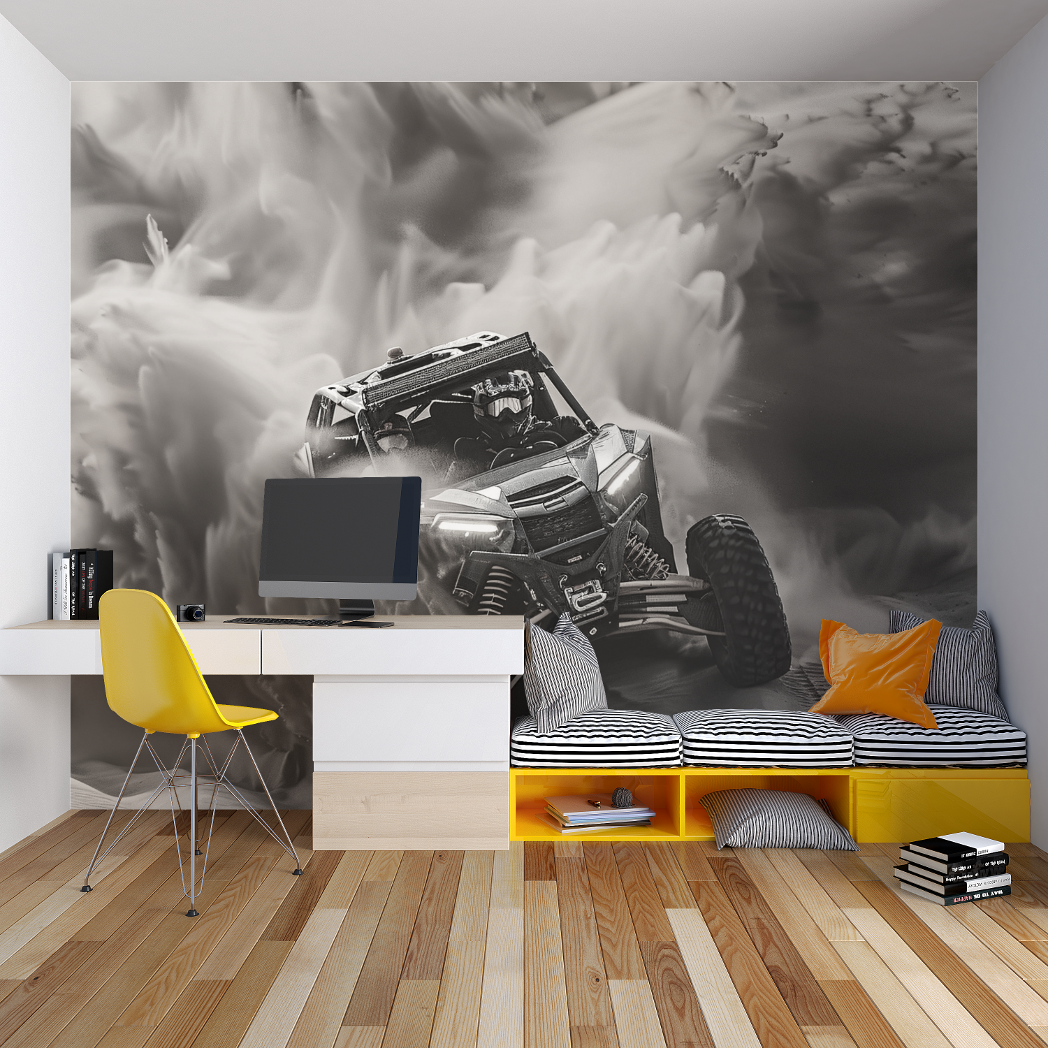 Papier peint avec voiture de rally chambre garcon lit