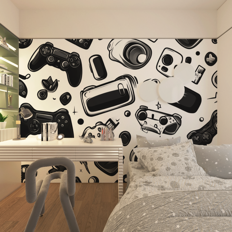 Papier peint esquisse de materiel de jeu chambre adolescents