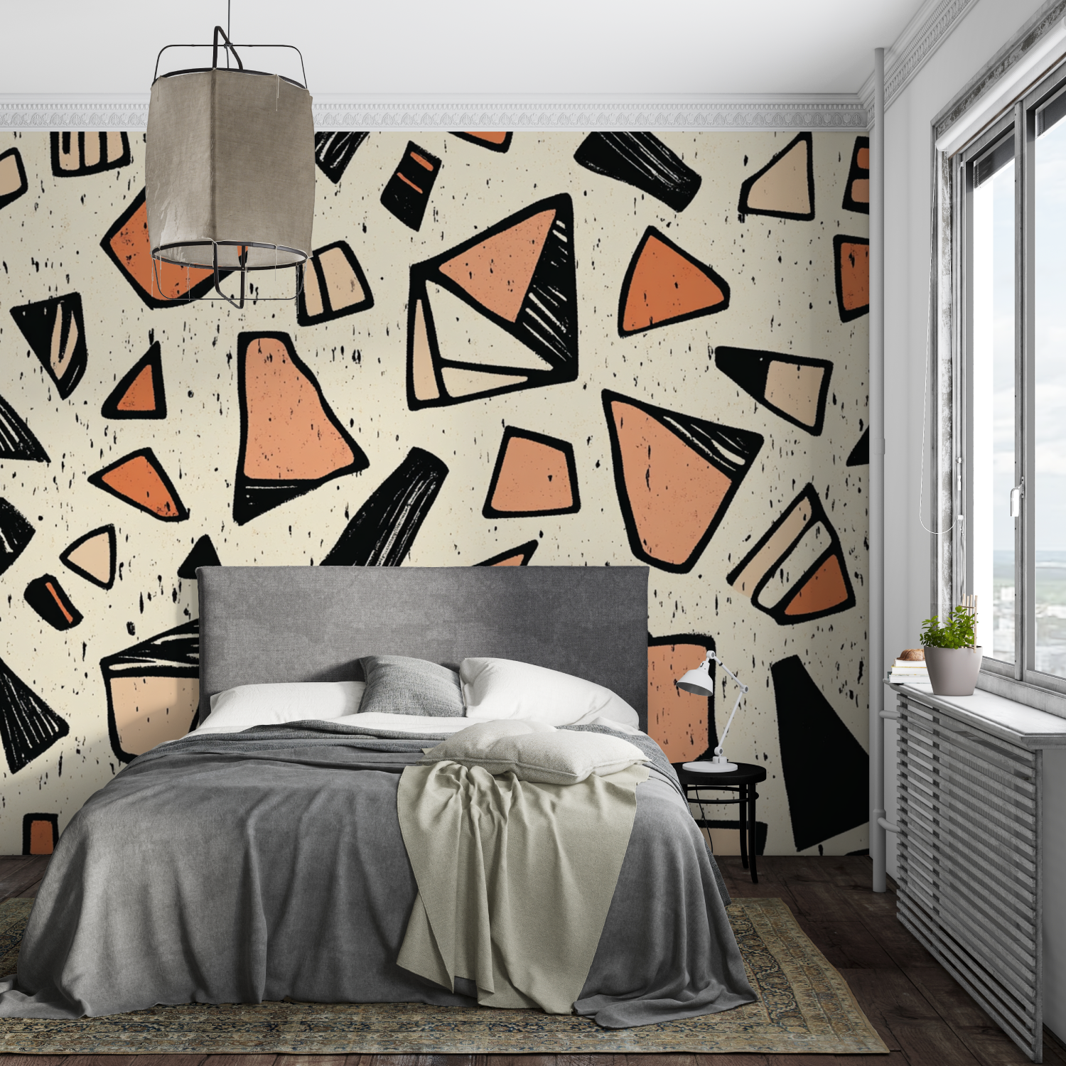 Papier peint terracotta geometrique abstrait mural