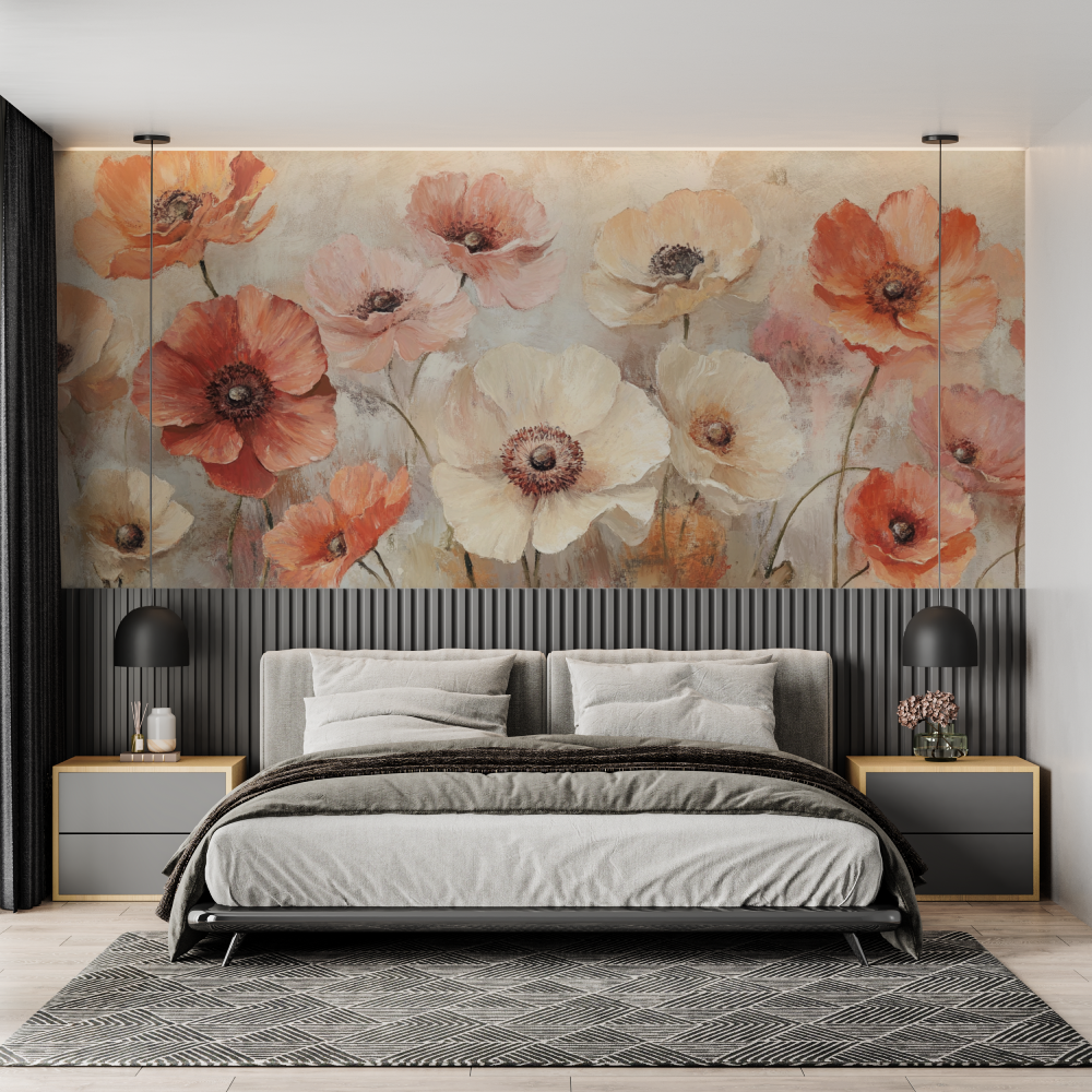 Papier peint fleur de pavot chambre adulte tendance