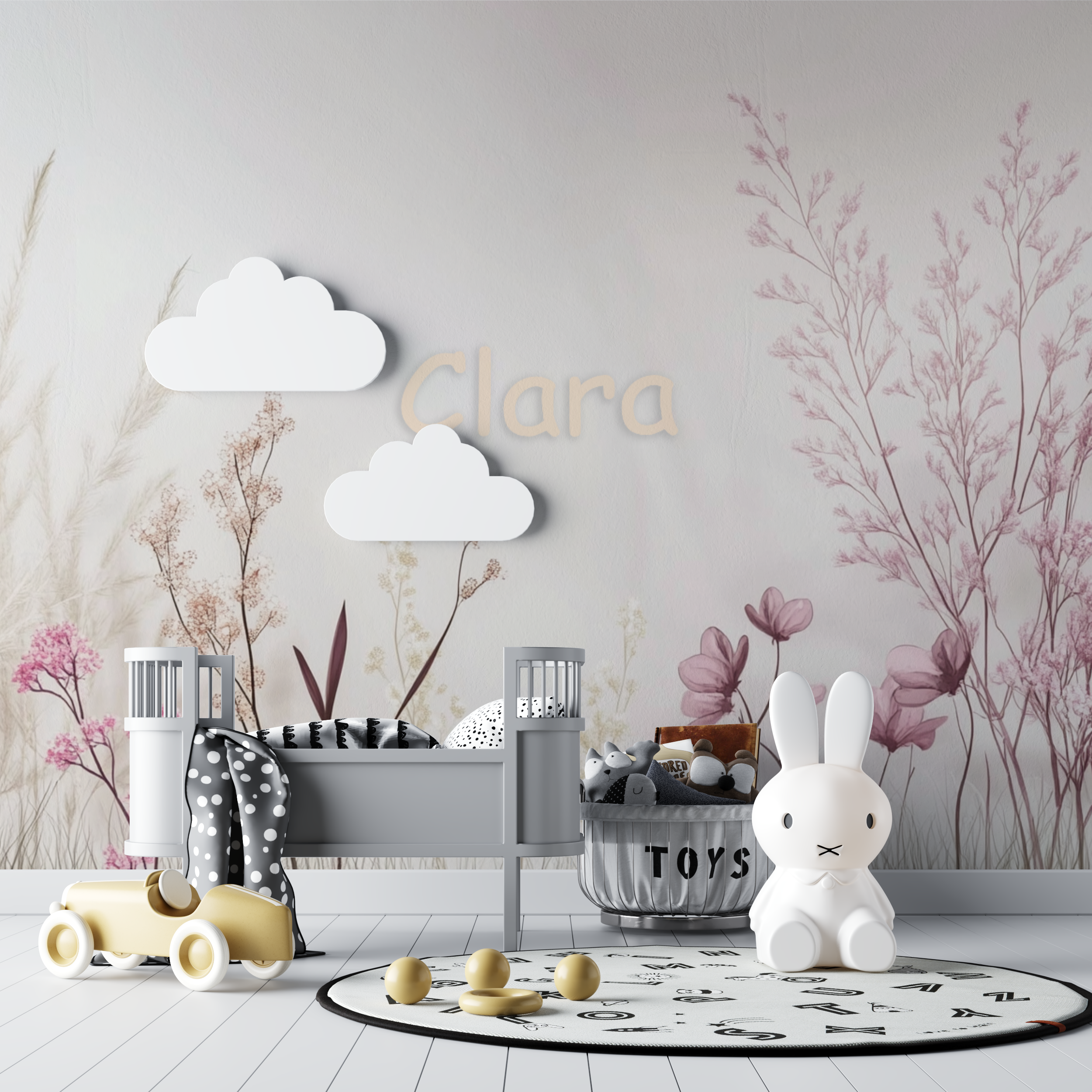 Papier peint prenom feuillage fille bebe tipi