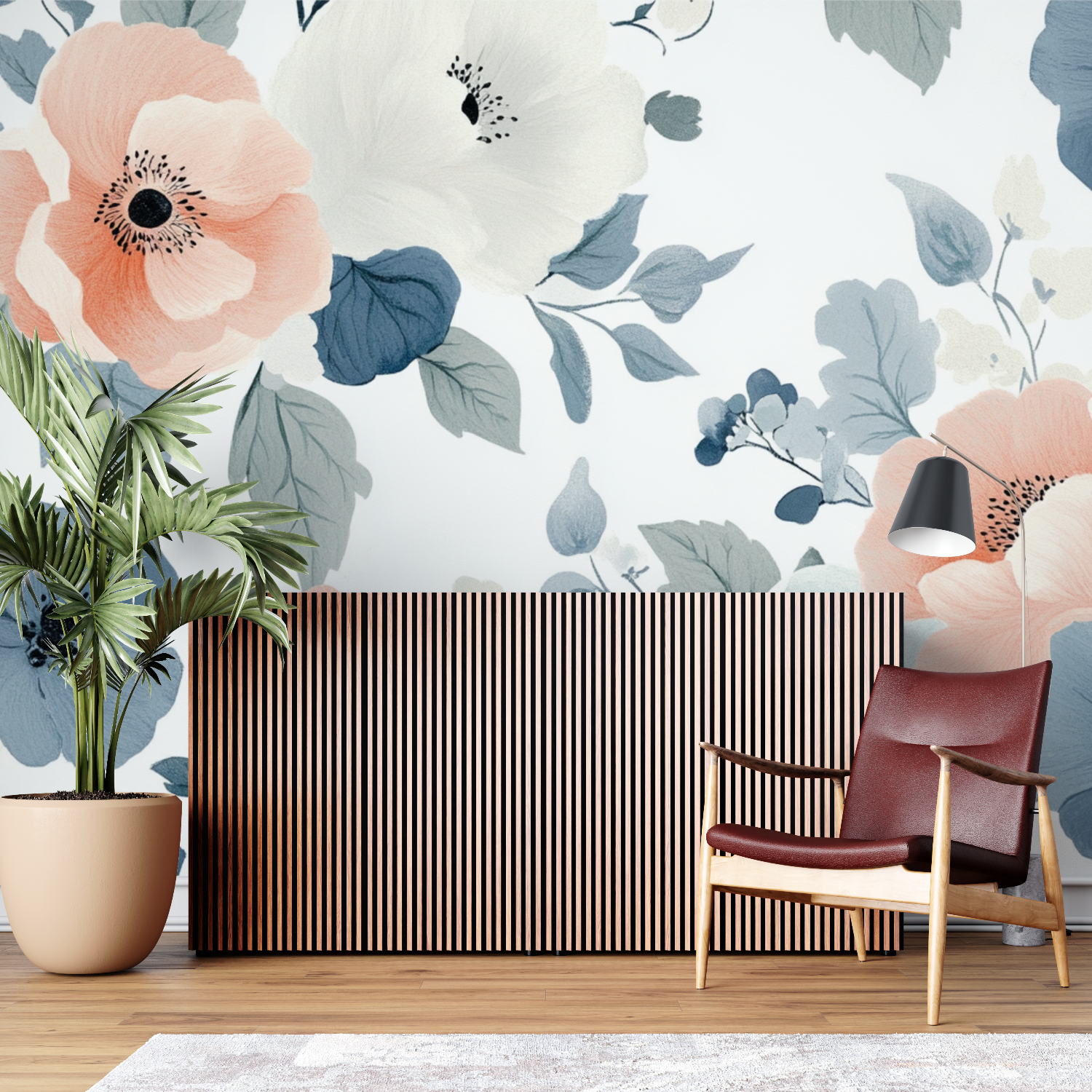 Papier peint fleur epuree sur mesure