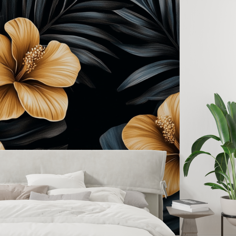 Papier peint fleur de palmier dorees tapisserie tendance