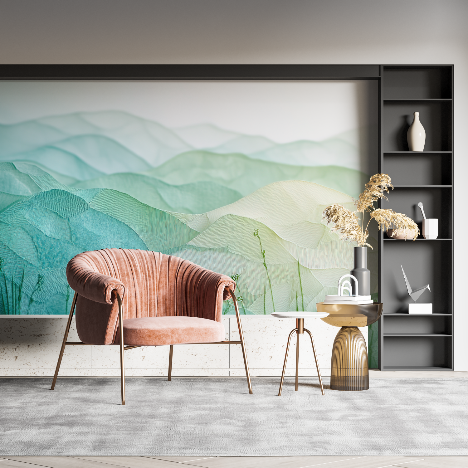 Papier peint aquarelle 3d vert pano mural