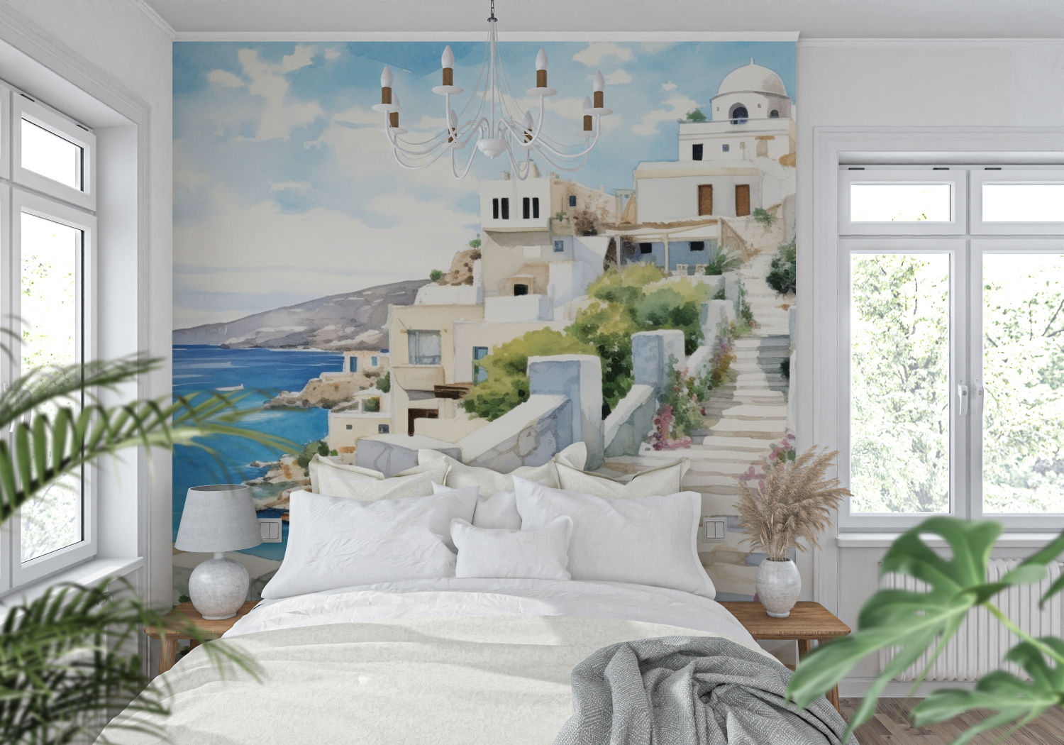 Papier peint aquarelle peinture mediterraneen tendance mur