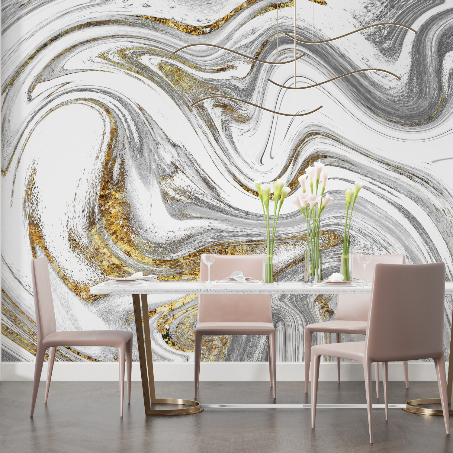 Papier Peint Fluide Gris Et Doré - salon