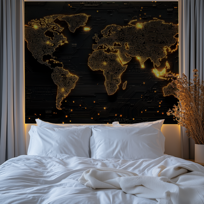 Papier peint carte du monde noi...ore design chambre premium