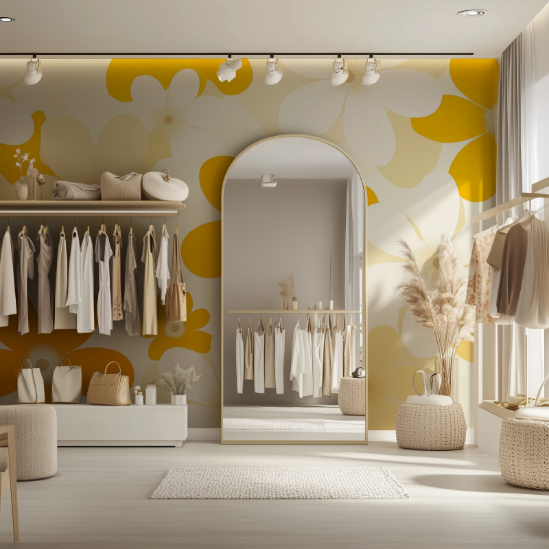 Papier peint vintage jaune fleurs dressing