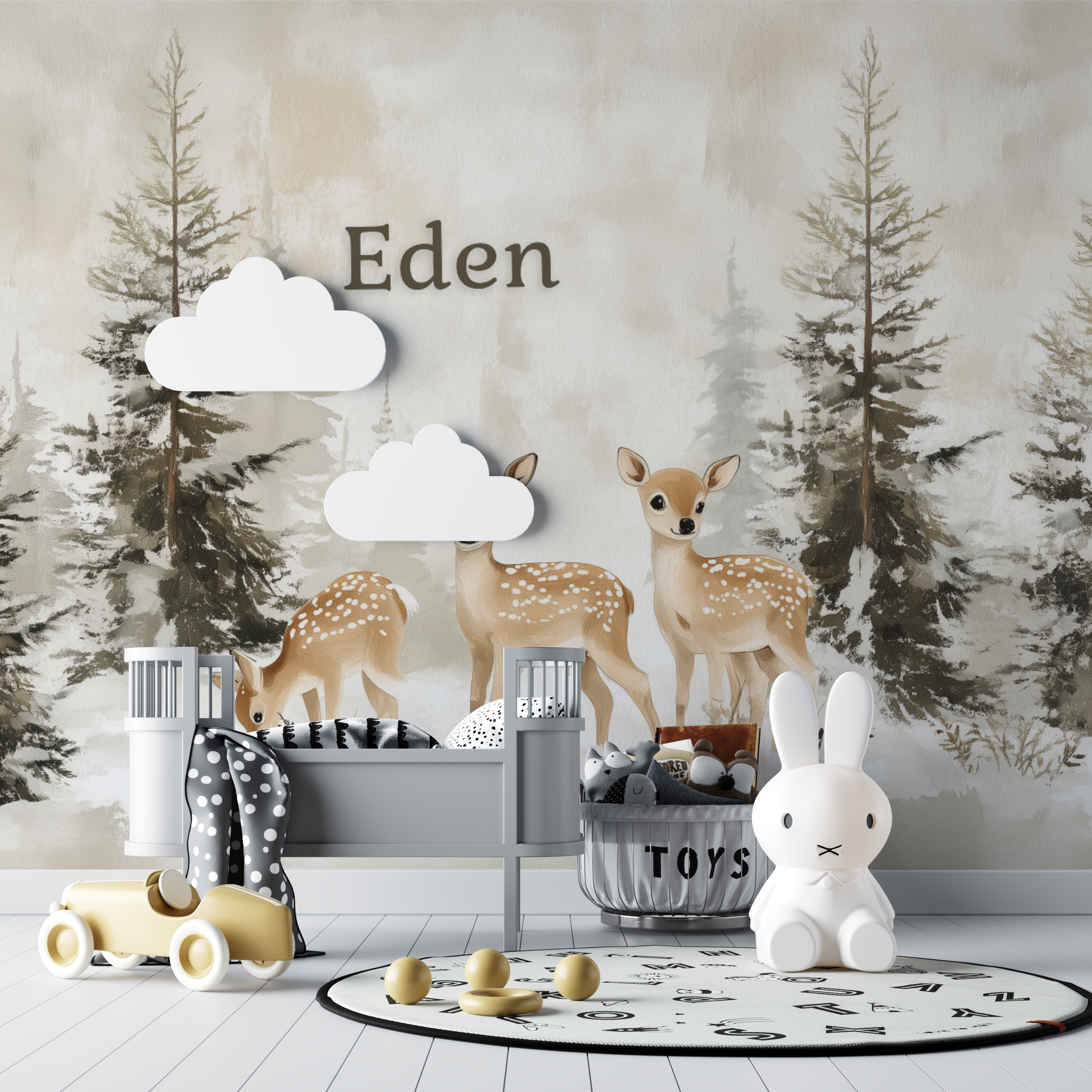 Papier peint prenom bois sauvage bebe tipi