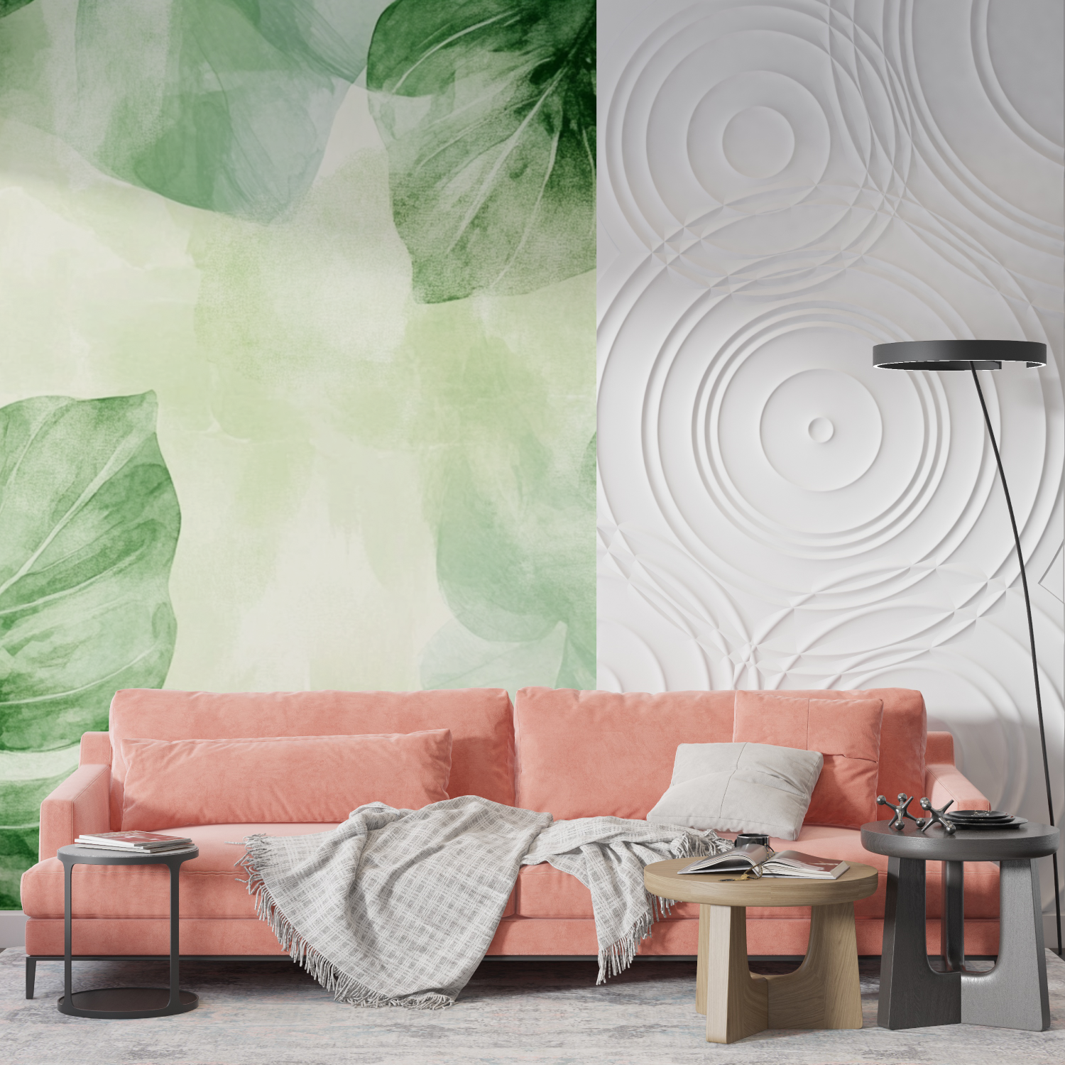 Papier peint aquarelle feuilles abstraites mur