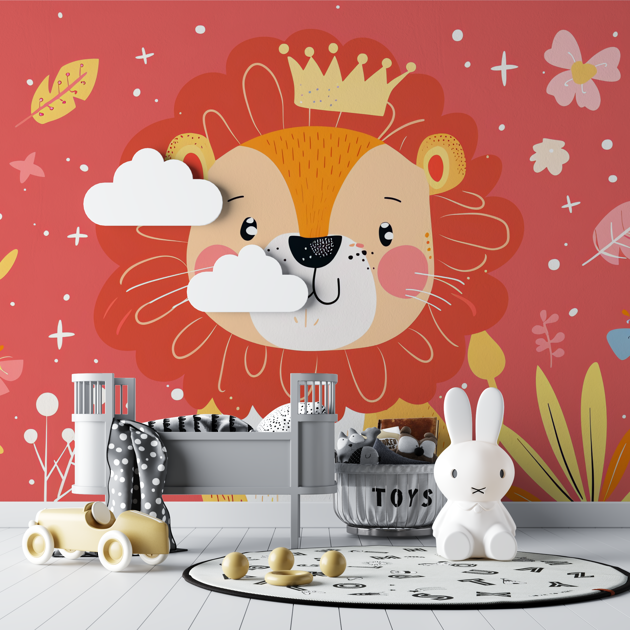 Papier peint lion bebe rouge bebe tipi