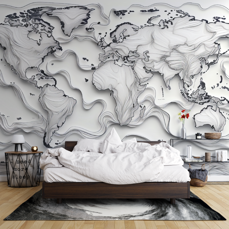 Papier peint carte du monde noi...nc design leroy merlin mur