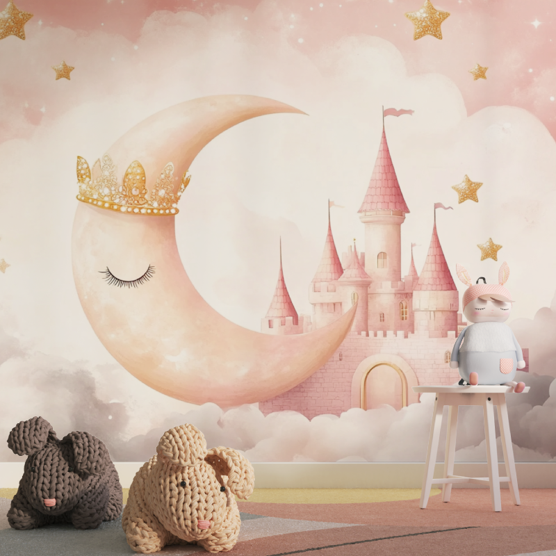 Papier peint princesse lune couronnee tapisserie pour fille