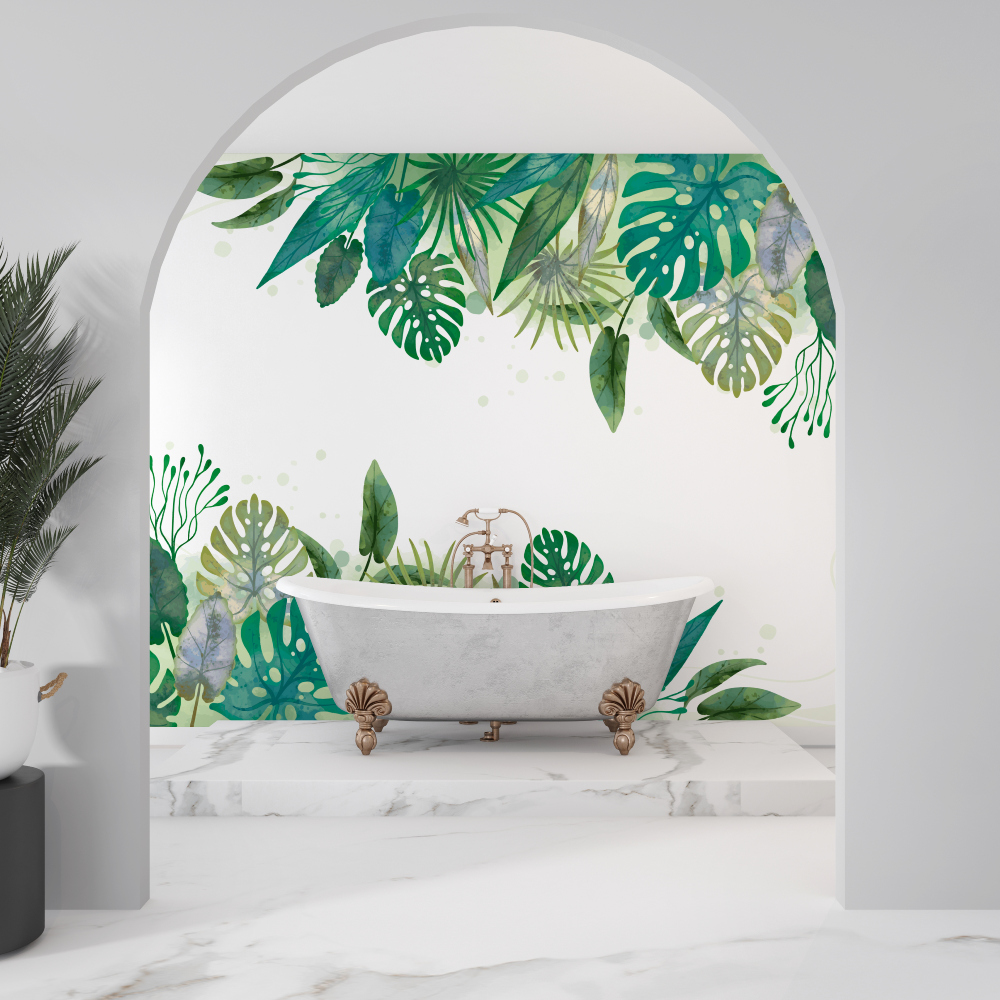 Papier peint salle de bain jungle vert sdb