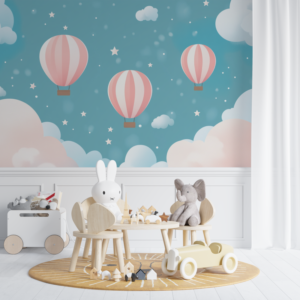 Papier peint montgolfiere et et...s filantes chambre de bebe