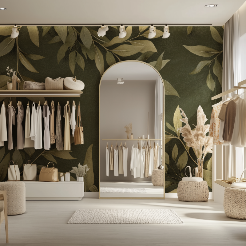 Papier peint vintage motif feuille dressing