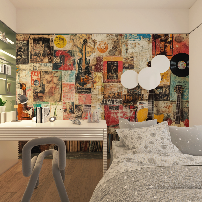 Papier peint vintage style chambre adolescents