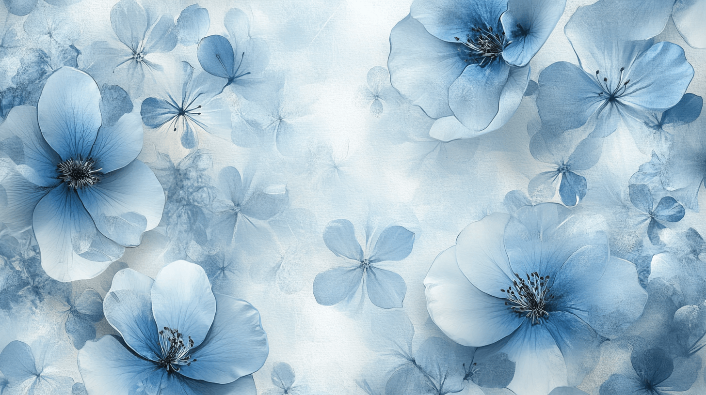 Papier Peint Aquarelle Fleurs Bleues Flottantes