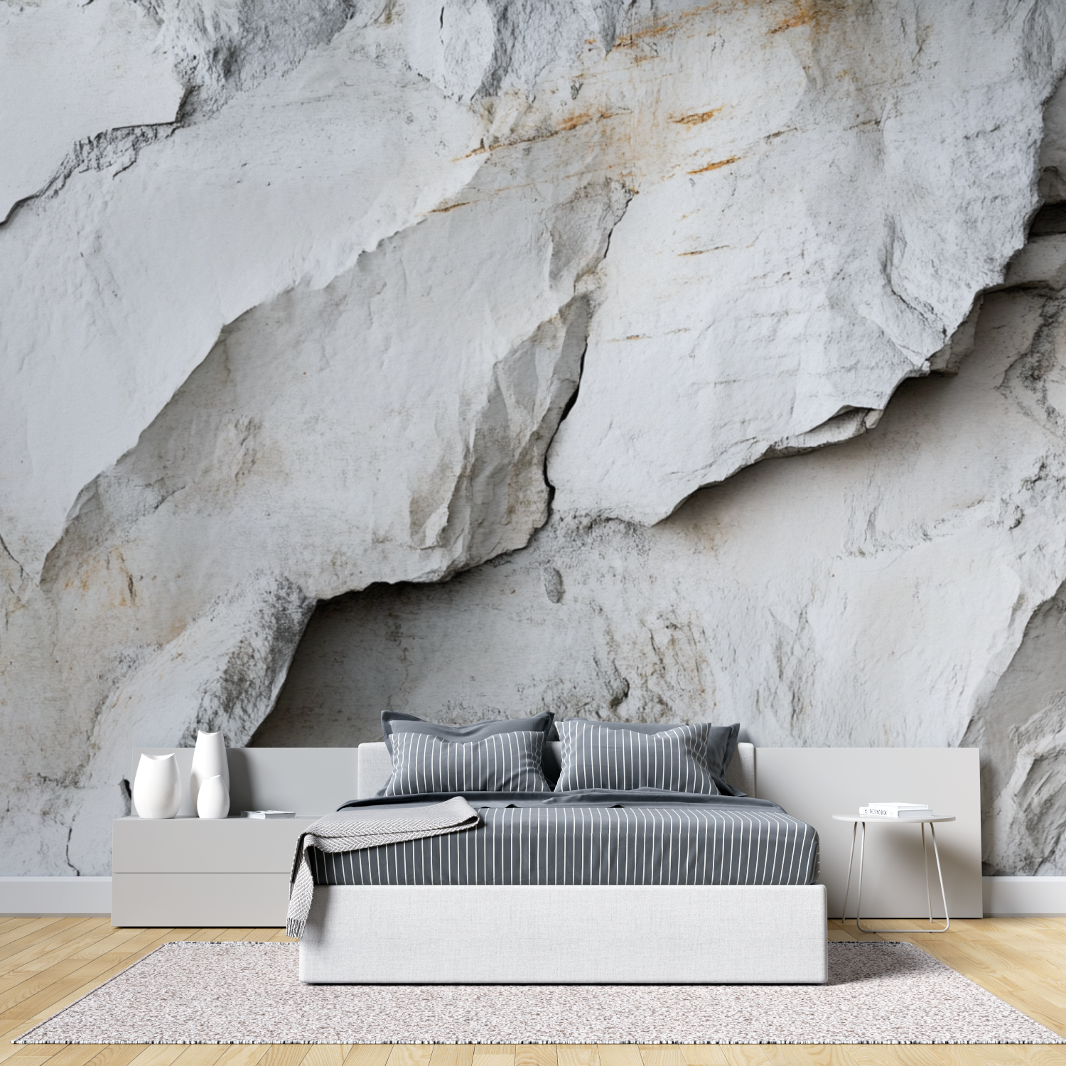 Papier peint pierre trompe l oeil tete de lit