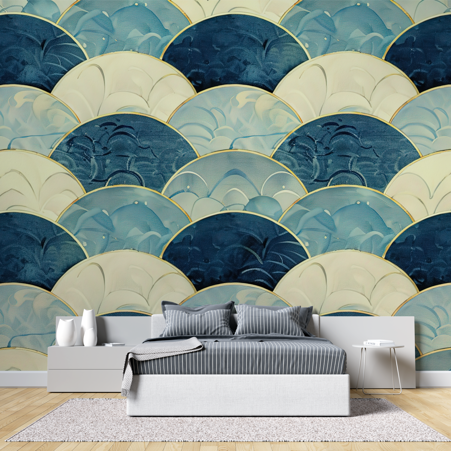 Papier Peint Theme Japonais Bleu - panoramique mural