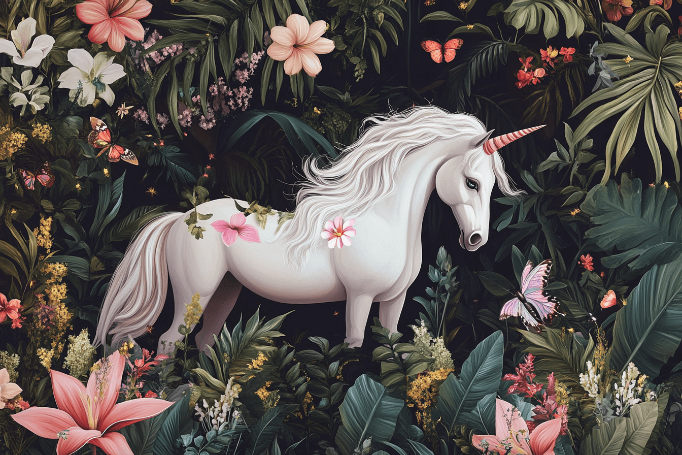 Papier Peint Princesse Jardin Tropical et Licorne