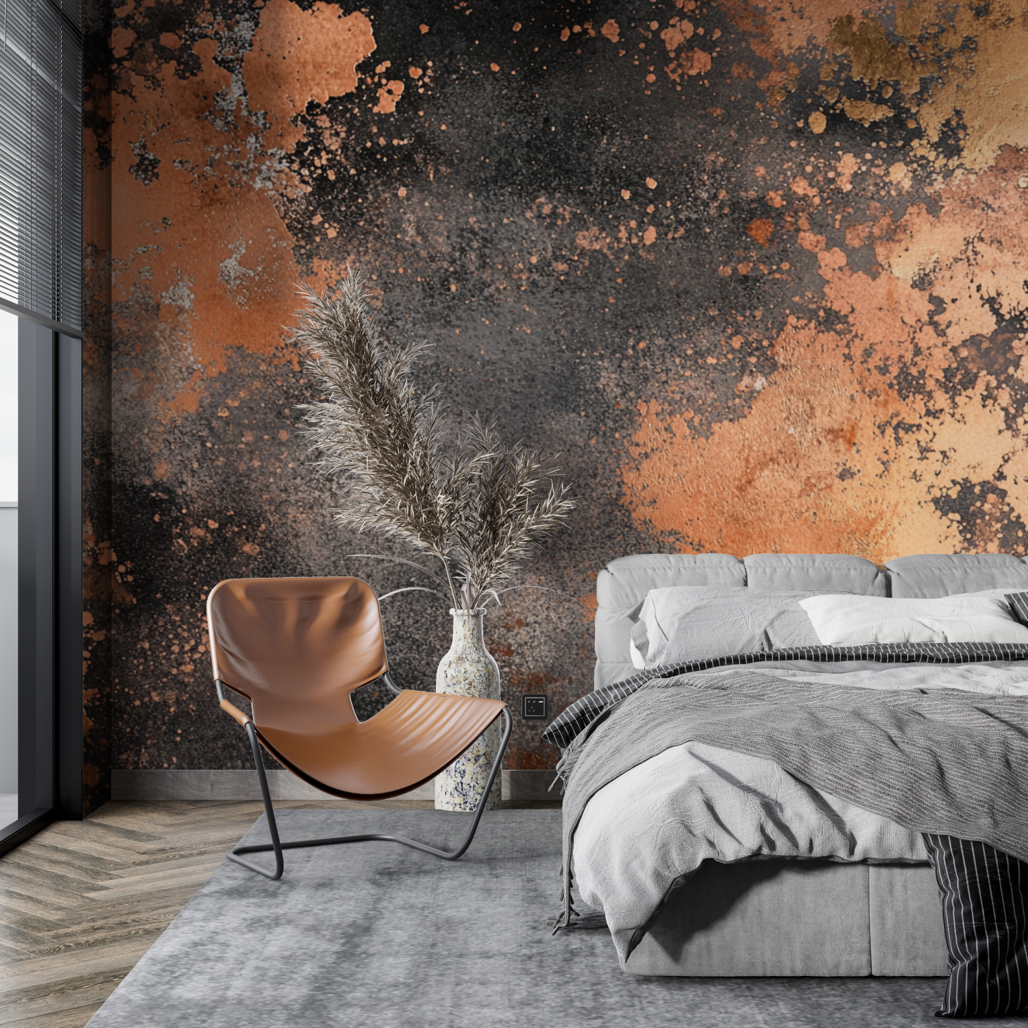 Papier peint terracotta et cuivre oxyde tapisserie pano