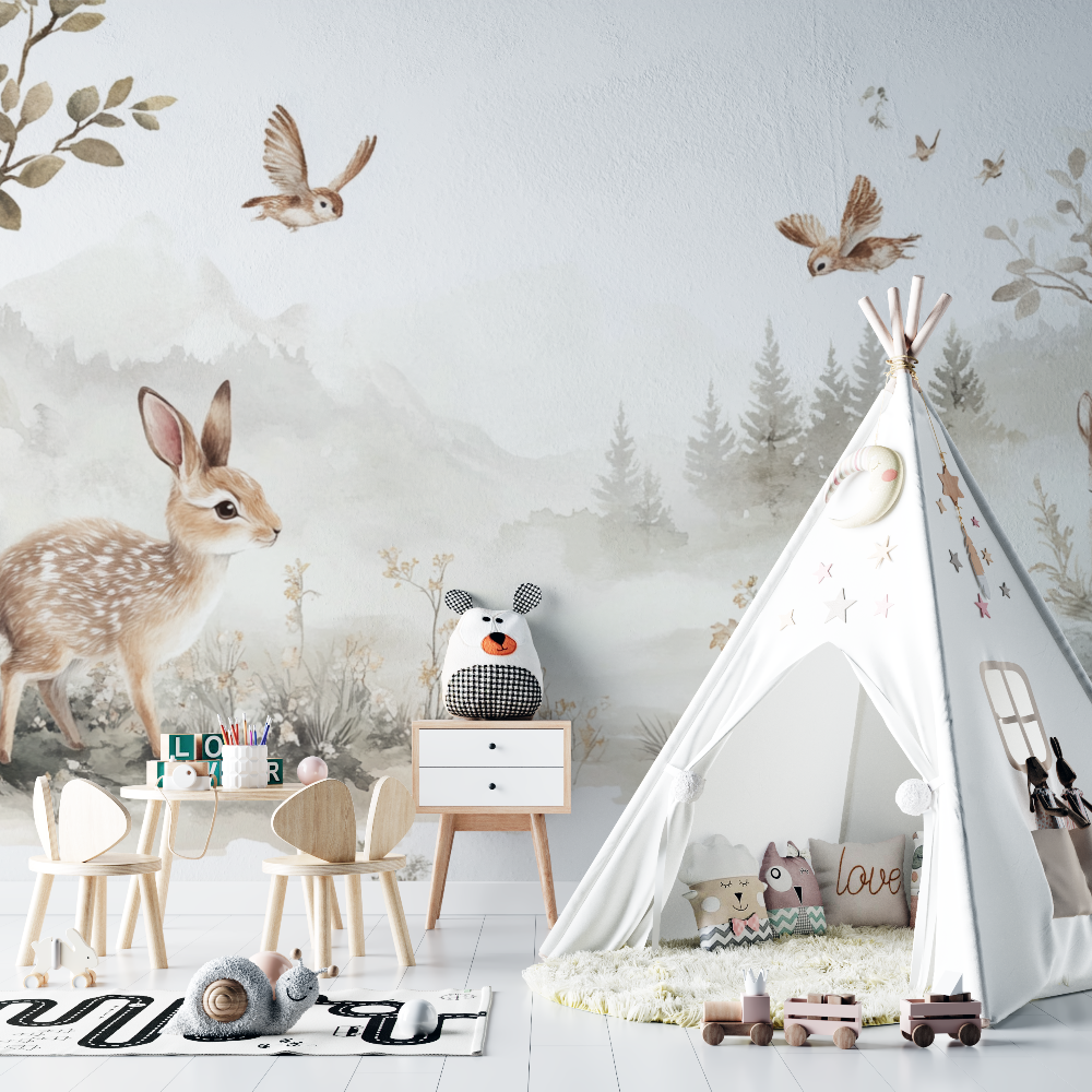 Papier peint foret bebe enchante chambre bebe