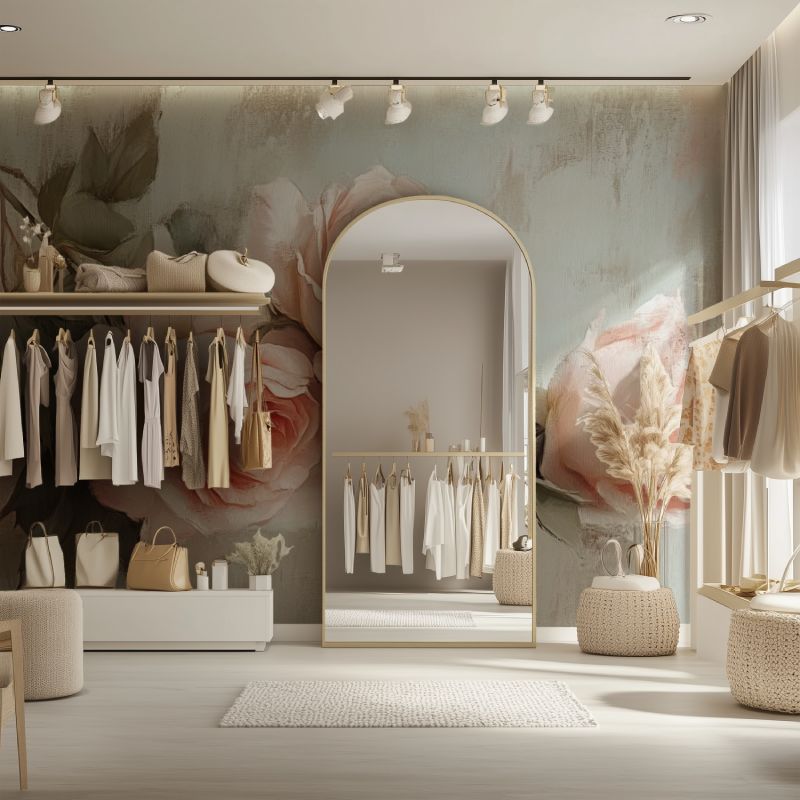 Papier peint a fleurs vintage dressing