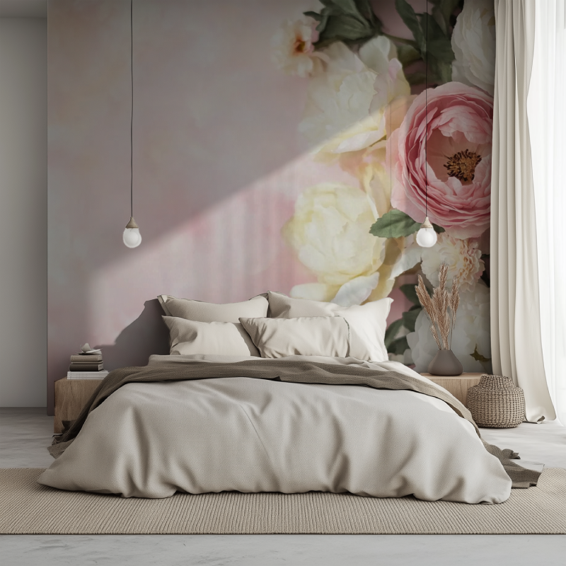 Papier peint vintage feuri lit 1234