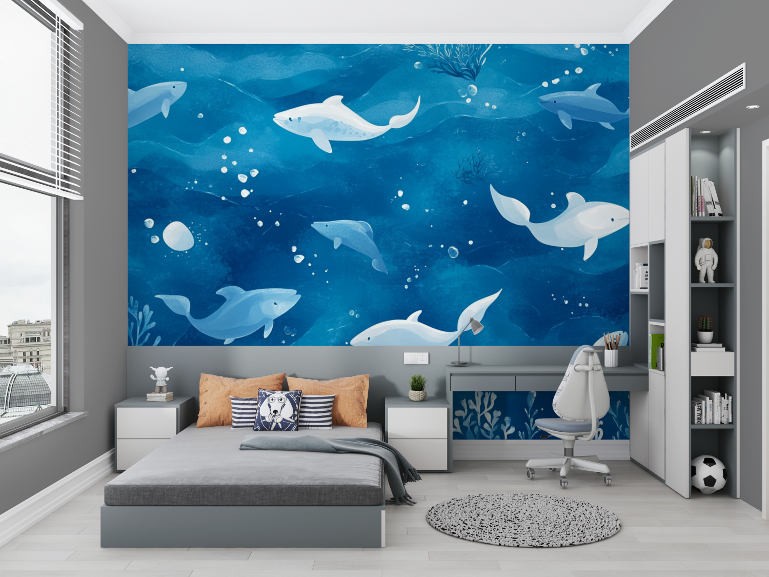 Papier peint marin panoramique fond bleu chambre petit