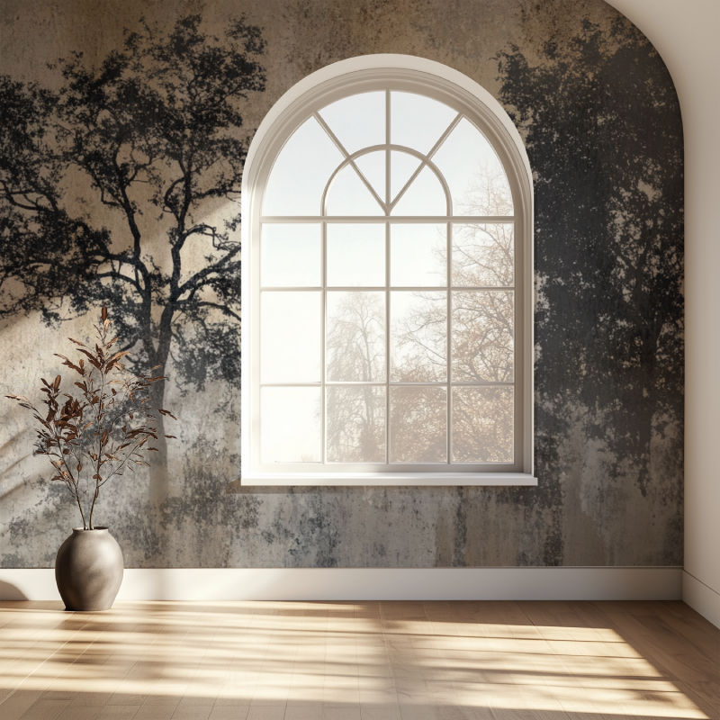 Papier peint arbre sur beton fenetre papier