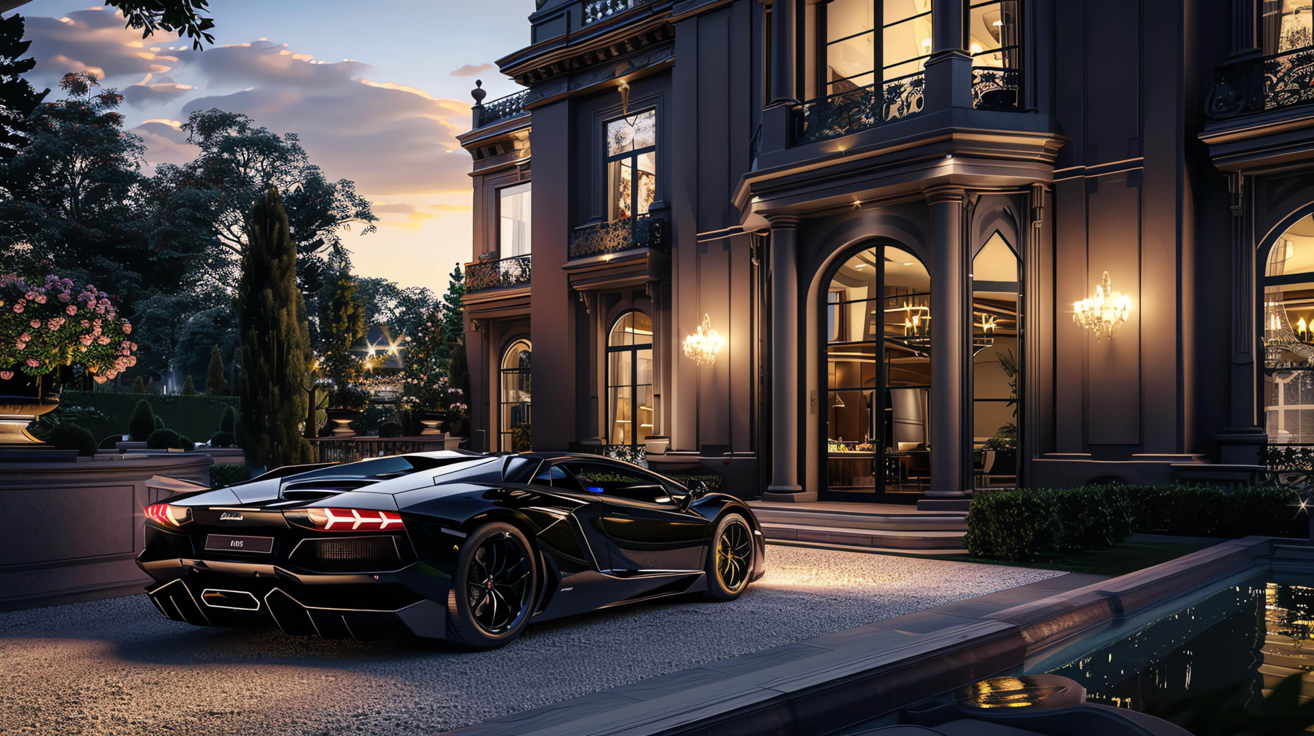 Papier Peint Voiture De Luxe Et Villa